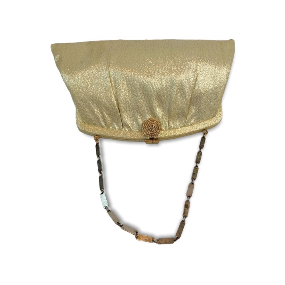 Harry Lavine Women's Gold Metalic Clutch Handbag W/ Chain Handles & Clasp Close. - Picture 5 of 14